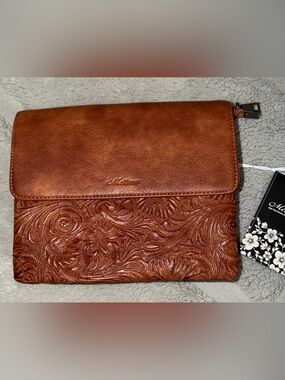 Vegan Leather Vintage Floral Embossed Clutch